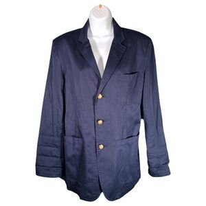 Lauren Ralph Lauren Jacket L Womens Blue Basic Cotton Coat Unlined Blazer Button